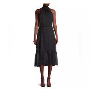 Elie Tahari Black Ruffled Halterneck Midi Dress NWT